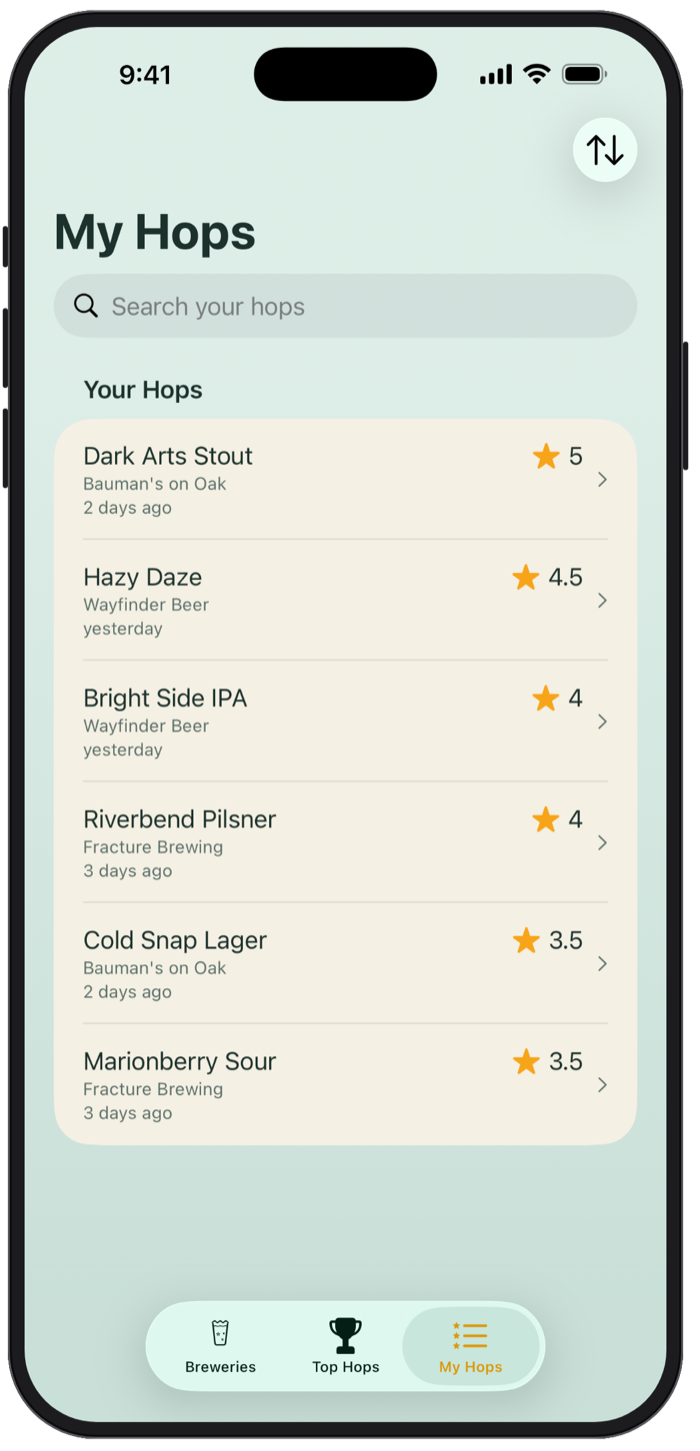 HoppedUp My Hops list
